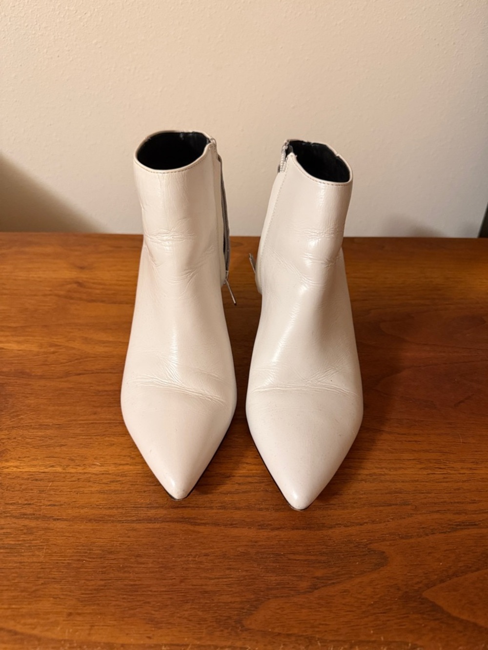 Sam Edelman Cream Pointed Toe Ankle Booties with Side Zipper